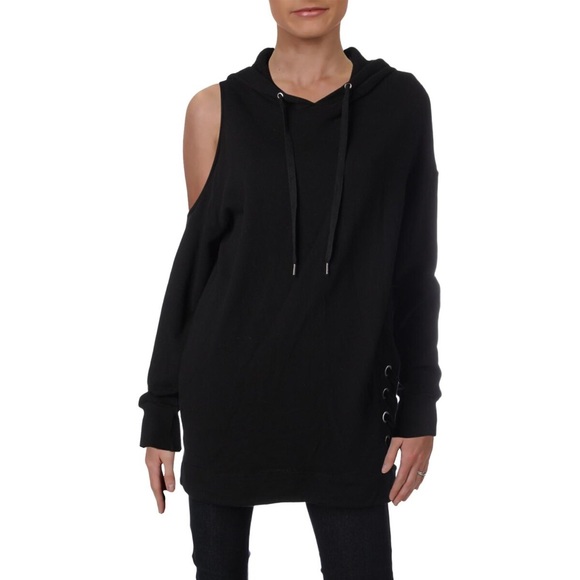 Splendid Tops - Splendid Cold Shoulder Lace Up Black Hoodie